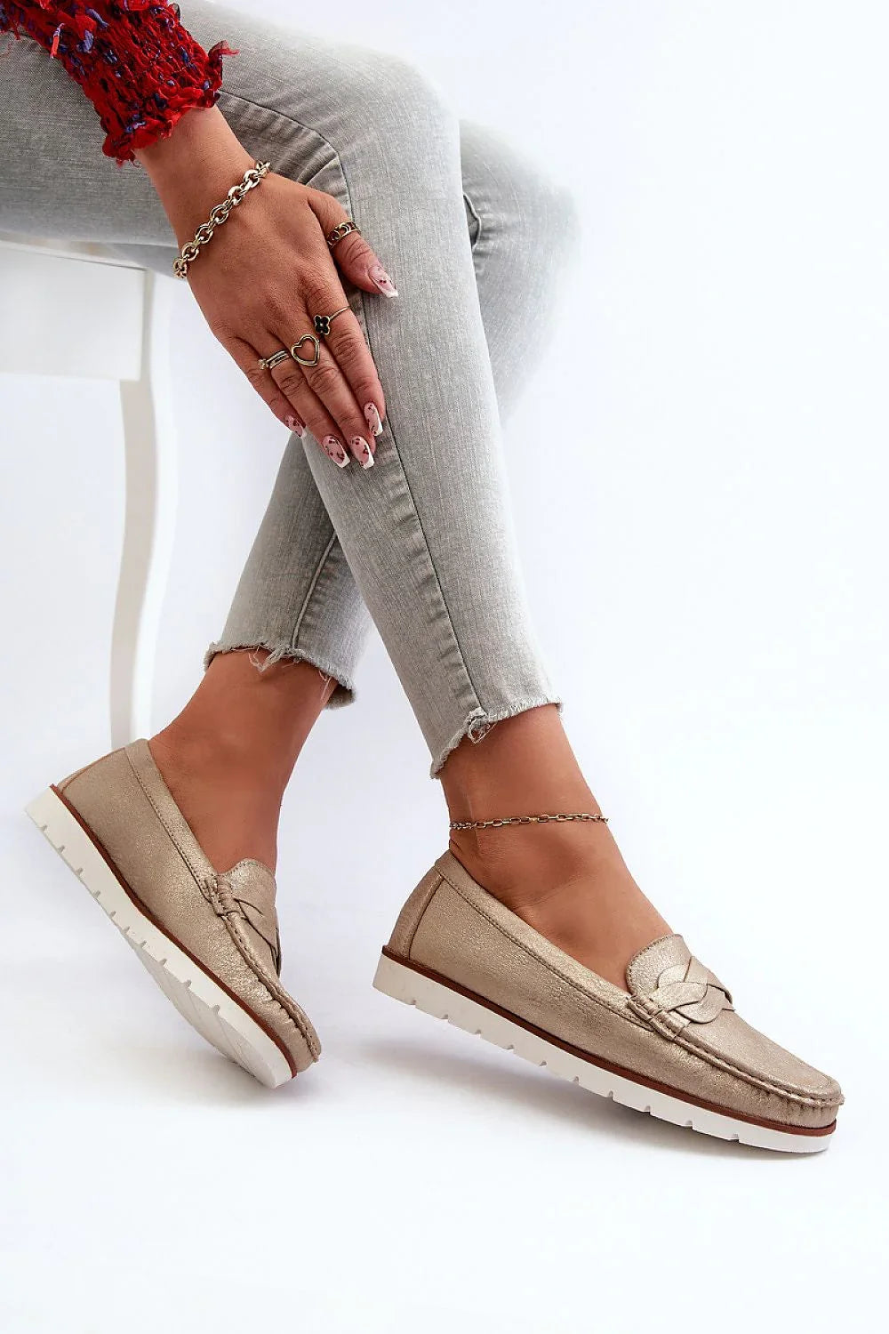 Women’s eco friendly beige moc toe moccasin loafers, flat women’s moc toe loafers for all season casual wear