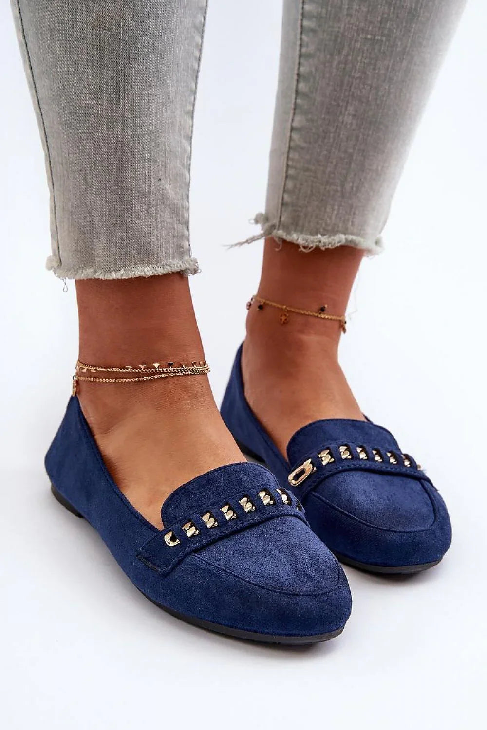Women’s eco suede chain detail moccasin loafers, vegan women’s moccasin loafers for chic spring–summer looks