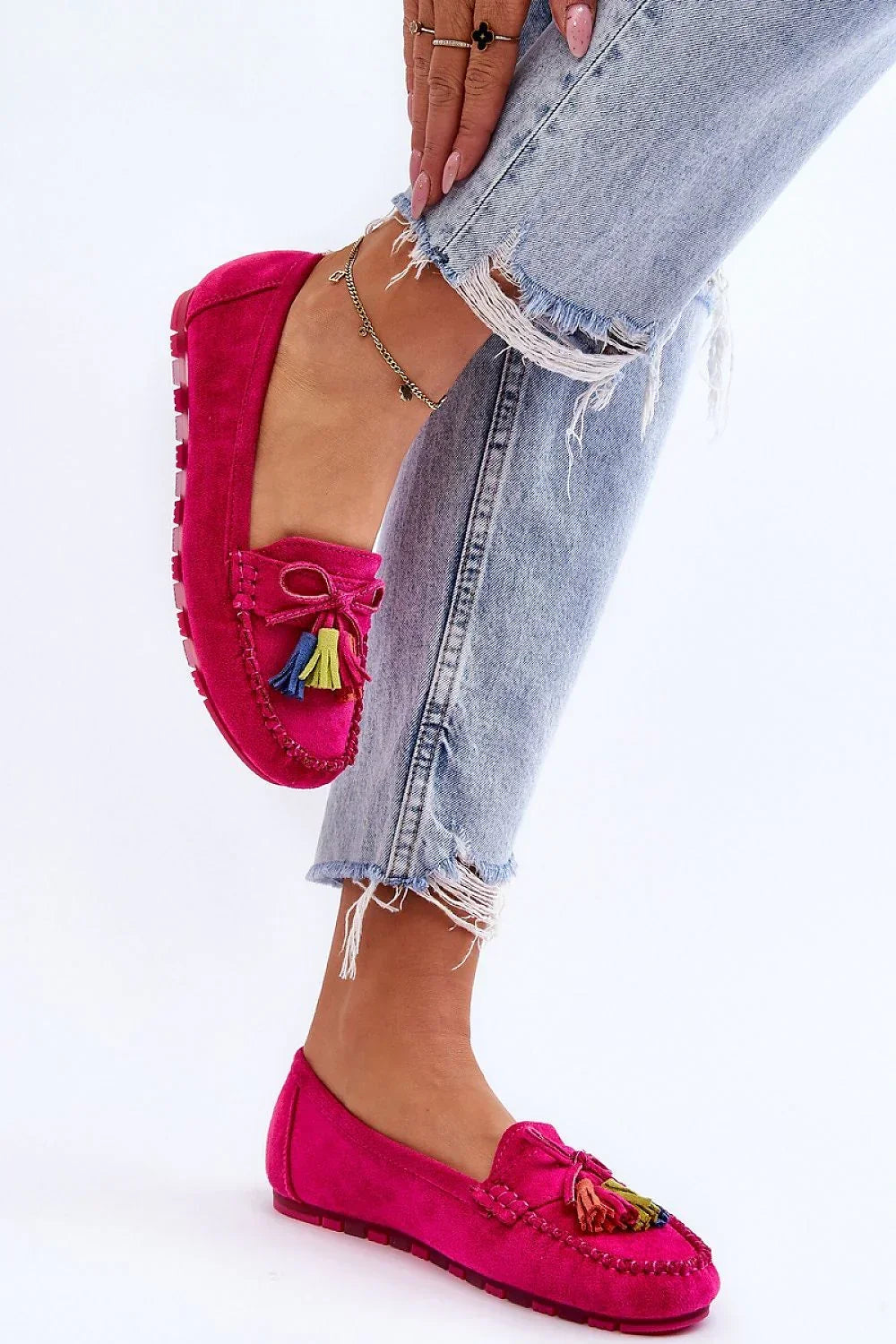 Women’s eco suede tassel driving moccasin loafers, lightweight flat women’s driving shoes with leather insole
