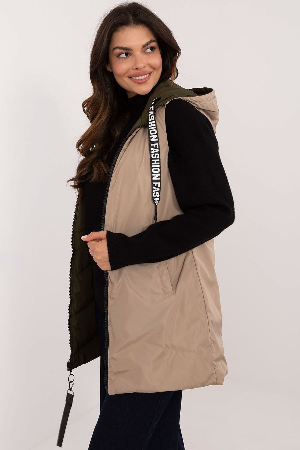 Women's Green Reversible Longline Quilted Vest-Women's Vest-green-s-LeStyleParfait