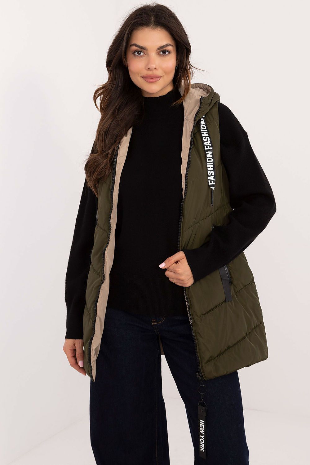 Women's Green Reversible Longline Quilted Vest-Women's Vest-green-s-LeStyleParfait