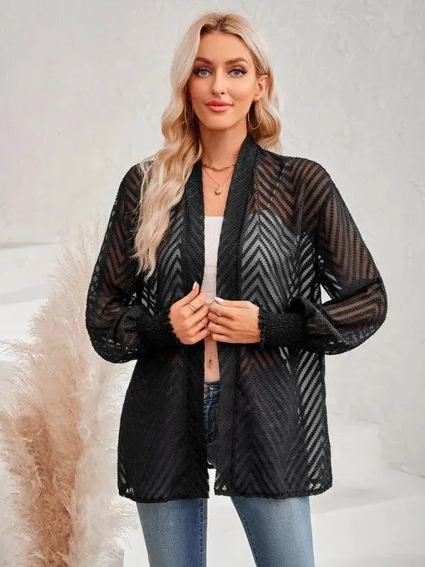 Women’s Jacquard Longline Cardigan Sweater – V-Neck