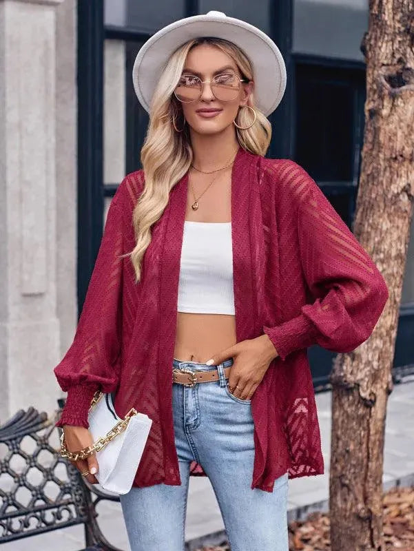 Women’s Jacquard Longline Cardigan Sweater – V-Neck