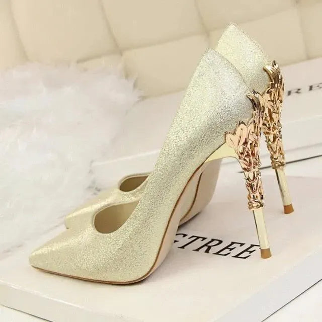 Women's Leather Pointed Toe Bridal Stiletto Pumps-Pumps Shoes-LeStyleParfait