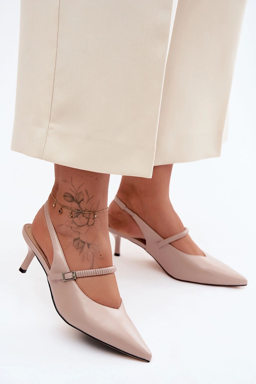Women's Leather Pointed Toe Kitten Heel Slingback Pumps-Pumps Shoes-LeStyleParfait