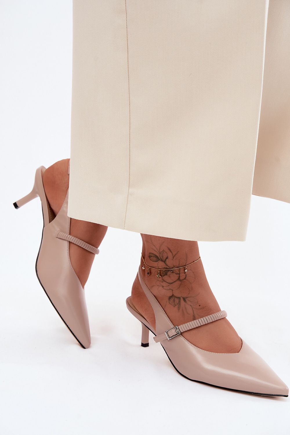 Women's Leather Pointed Toe Kitten Heel Slingback Pumps-Pumps Shoes-LeStyleParfait
