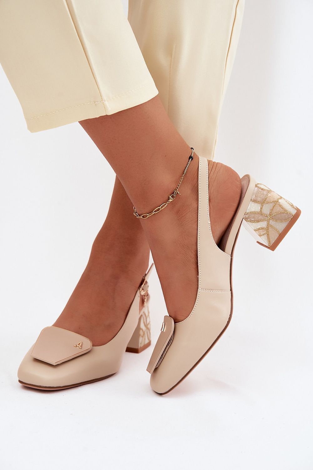 Women's Leather Slingback Block Heel Pumps-Pumps Shoes-LeStyleParfait