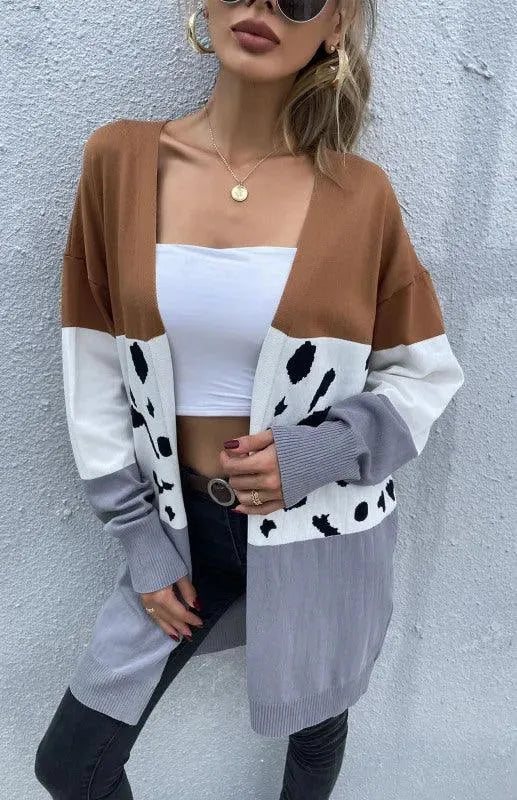 Women’s Leopard Print Longline Cardigan Sweater – V-Neck Knit