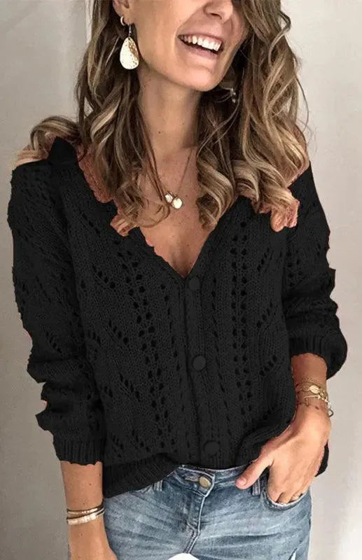 Women’s Lightweight V-Neck Cardigan Sweater – Textured Knit