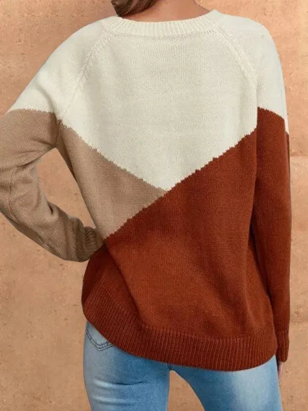 Women’s Multicolor Crew-Neck Pullover Sweater-Pullover Sweater-LeStyleParfait