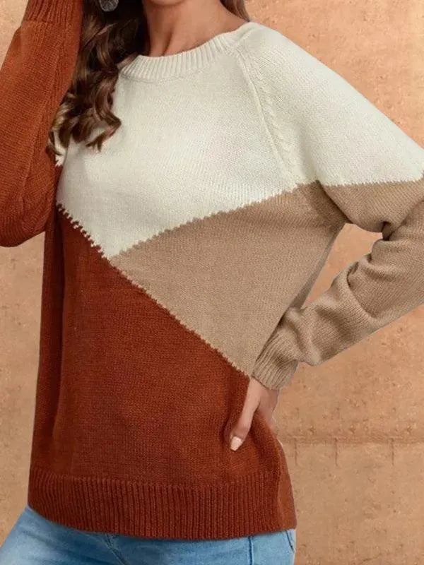 Women’s Multicolor Crew-Neck Pullover Sweater-Pullover Sweater-LeStyleParfait