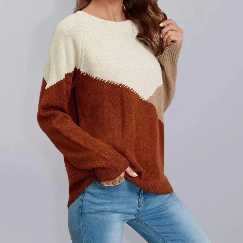 Women’s Multicolor Crew-Neck Pullover Sweater-Pullover Sweater-LeStyleParfait
