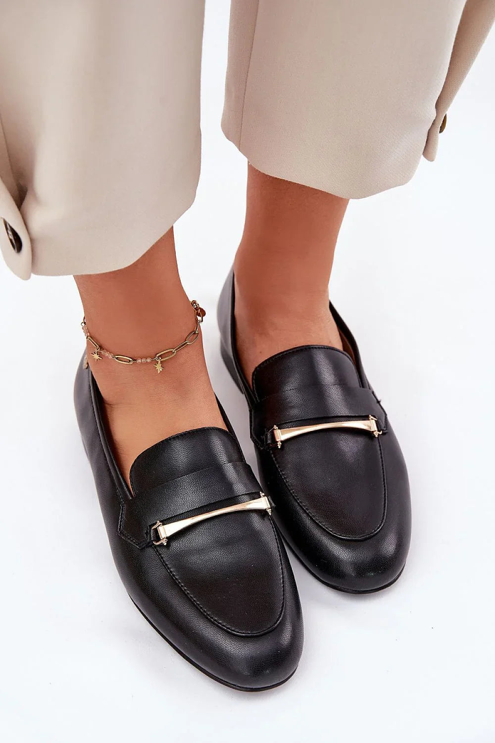 Women’s natural leather horsebit moccasin loafers, flat women’s horsebit loafers for spring and autumn office