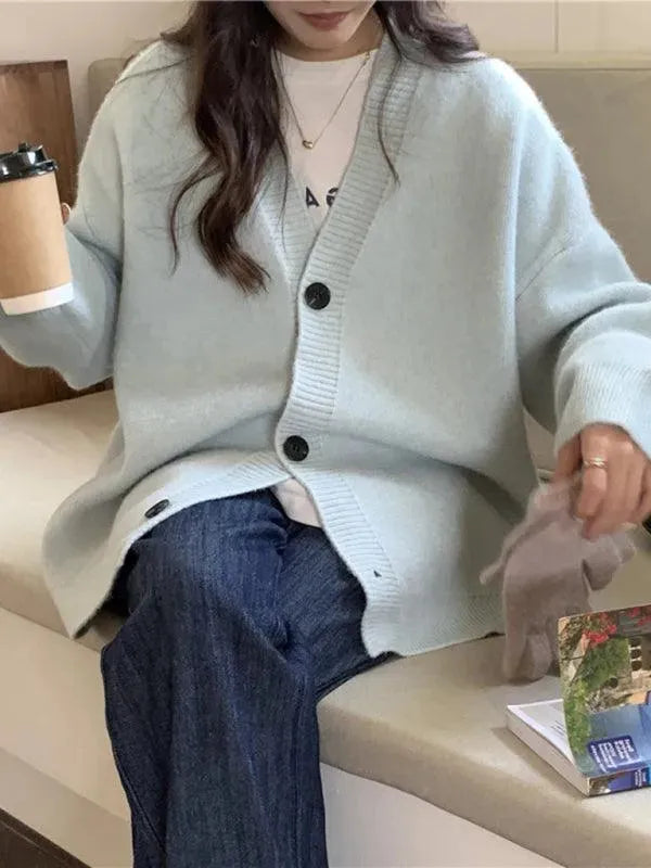 Women's Oversized V-Neck Button Cardigan Sweater