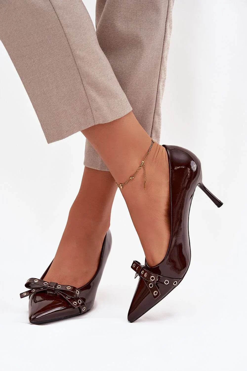 Women's Patent Bow Stiletto Pumps-Pumps Shoes-LeStyleParfait