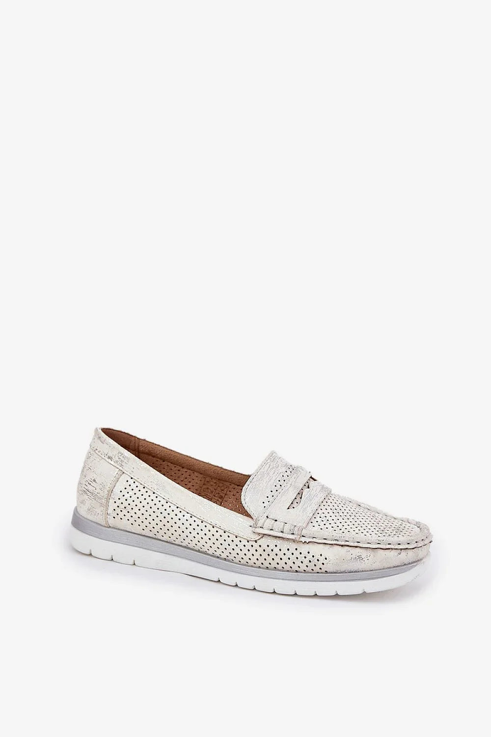 Women’s perforated eco leather driving moccasin loafers, casual women’s driving loafers for spring–summer