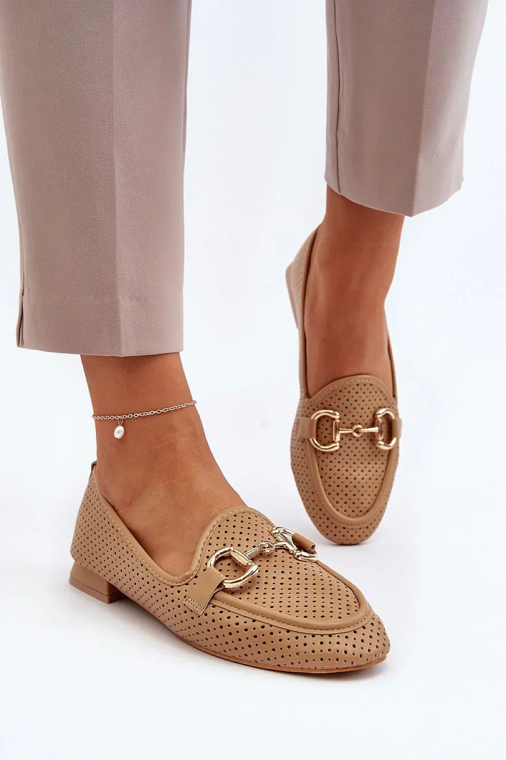 Women’s perforated eco leather moccasin loafers, cushioned breathable flat women’s loafers for casual chic