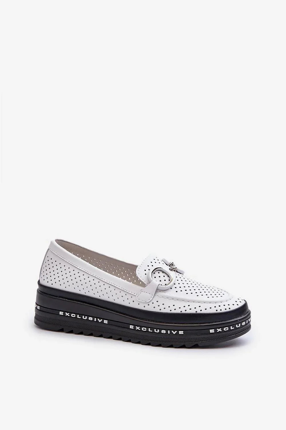 Women’s perforated leather platform moc toe loafers, chunky breathable women’s platform loafers for daily wear