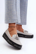 Women’s white perforated leather platform driving loafers, breathable women’s platform loafers for spring–summer
