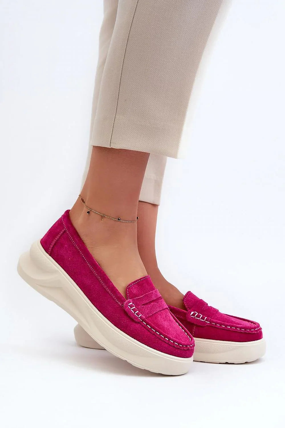 Women’s pink and beige platform moccasin loafers, colourful women’s platform moccasins from Platform Shoes
