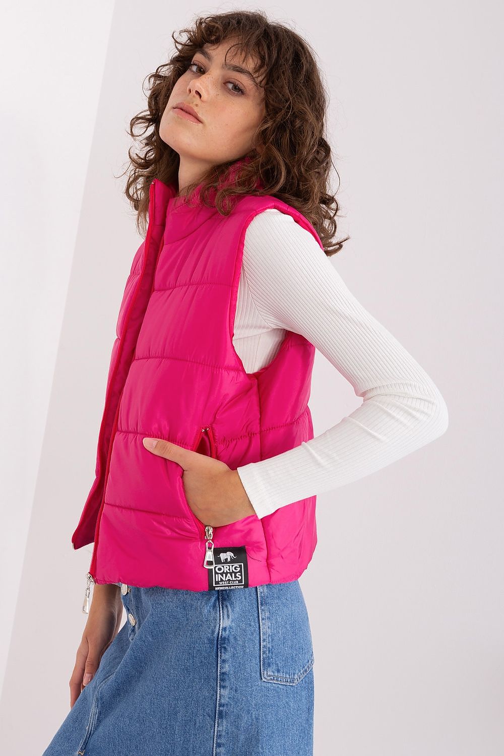 Women's Pink Mock Neck Quilted Vest-Women's Vest-pink-s-LeStyleParfait