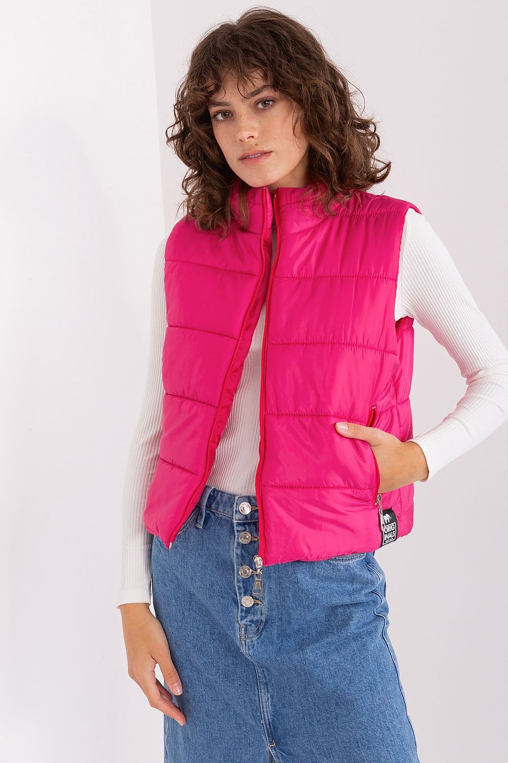 Women's Pink Mock Neck Quilted Vest-Women's Vest-pink-s-LeStyleParfait