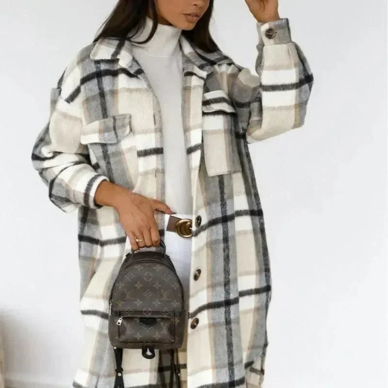 Women's Plaid Long Sleeve Shirt-Women's Shirts-LeStyleParfait
