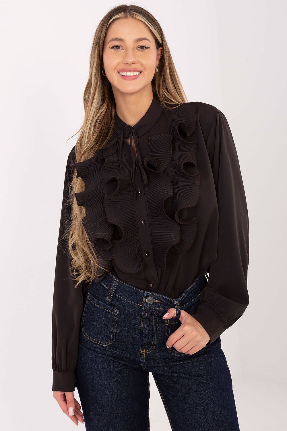 Women's Pleated Jabot Shirt — Beige-LeStyleParfait