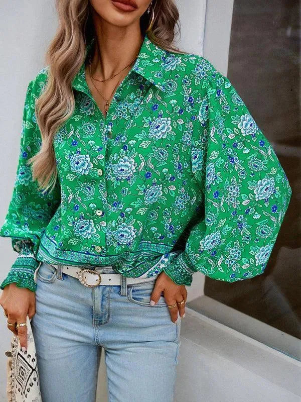 Women's Printed Long Sleeve Shirt-Women's Shirts-LeStyleParfait