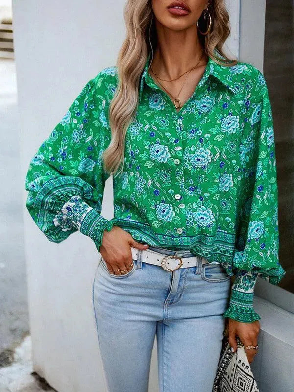 Women's Printed Long Sleeve Shirt-Women's Shirts-LeStyleParfait