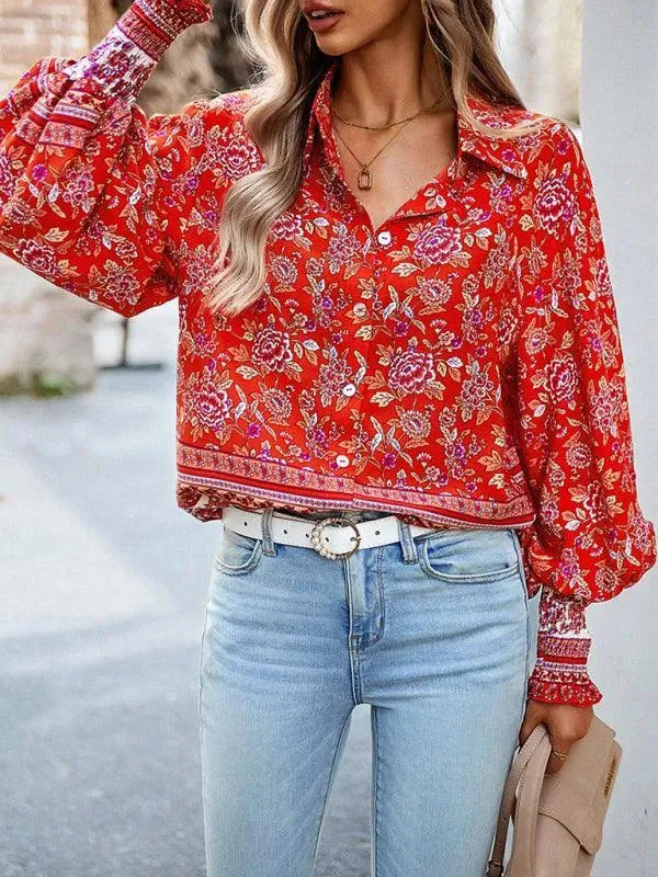 Women's Printed Long Sleeve Shirt-Women's Shirts-LeStyleParfait