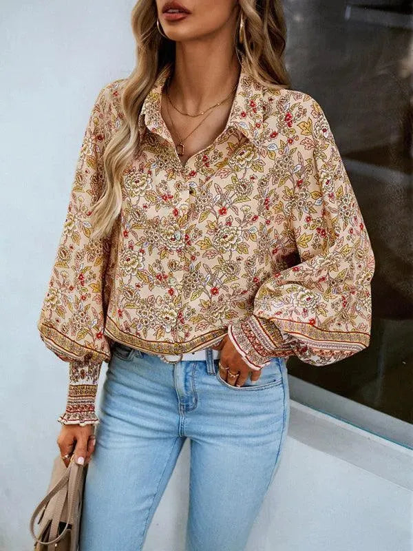 Women's Printed Long Sleeve Shirt-Women's Shirts-LeStyleParfait
