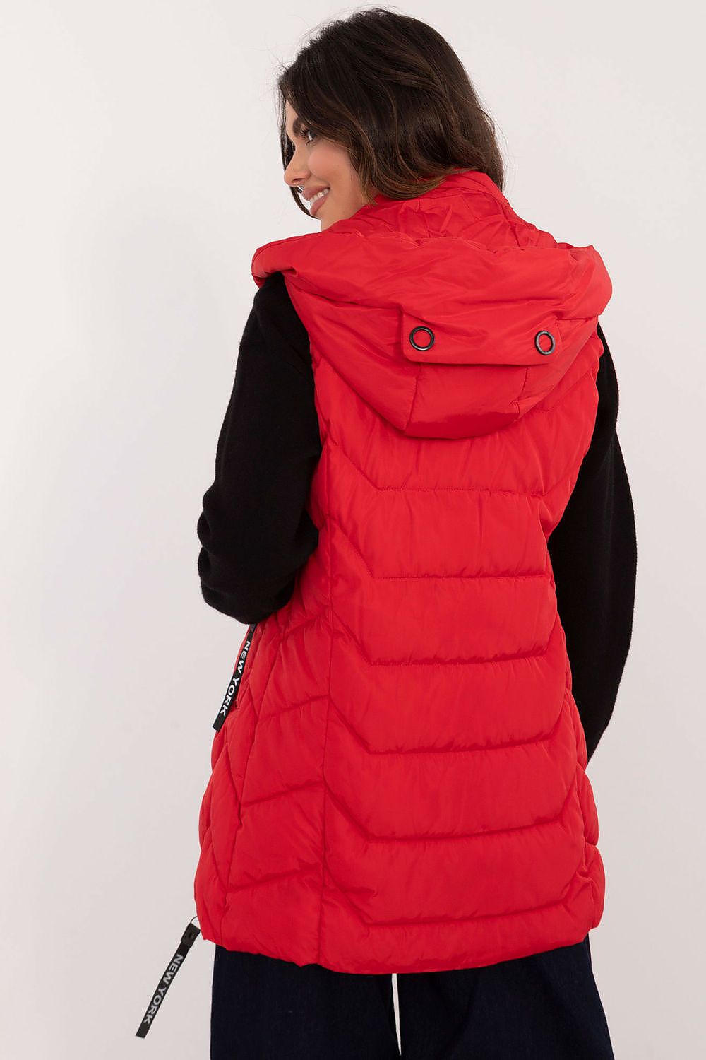 Women's Red Longline Hooded Quilted Vest-Women's Vest-red-s-LeStyleParfait