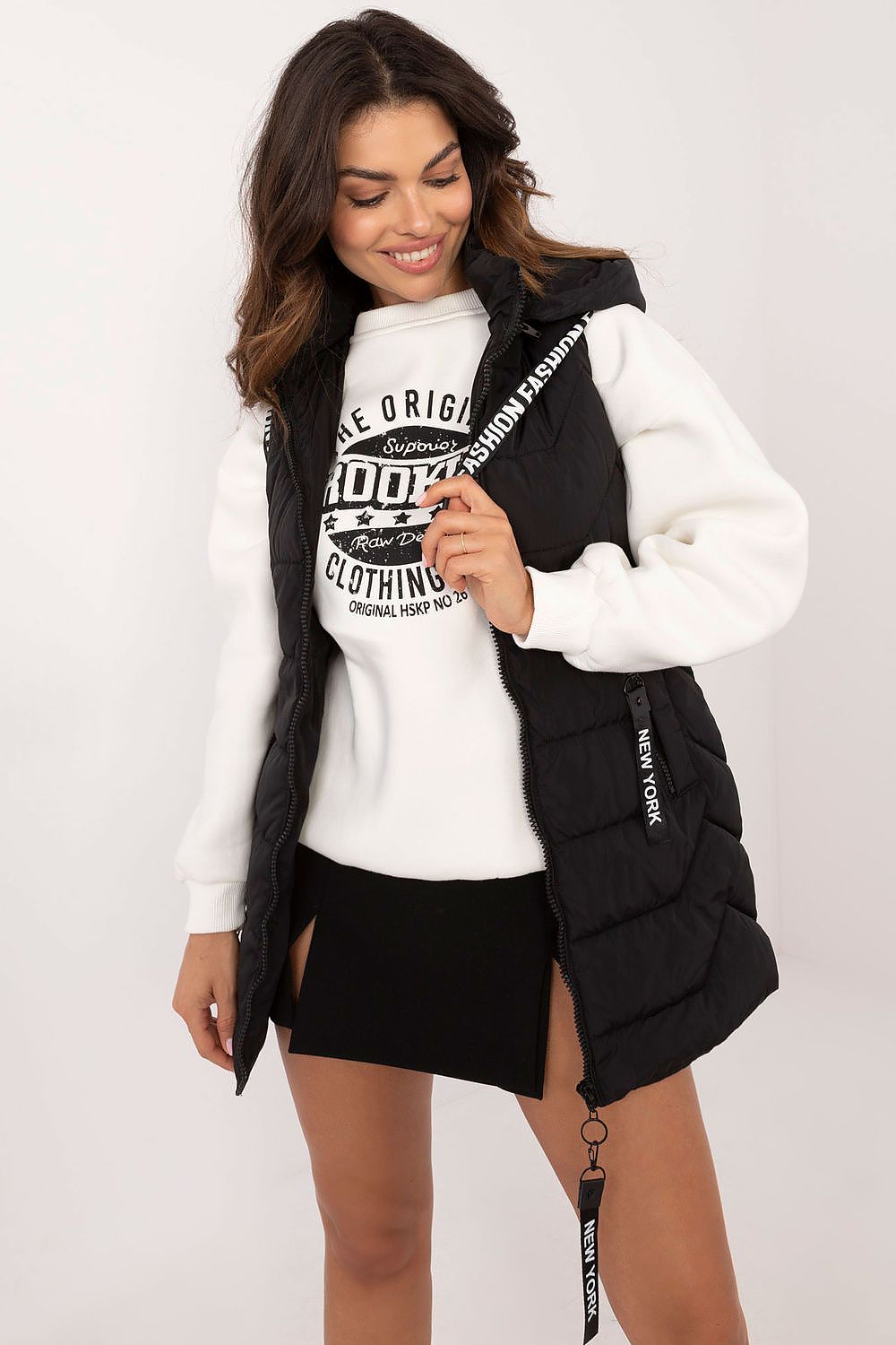 Women's Red Longline Hooded Quilted Vest-Women's Vest-black-s-LeStyleParfait