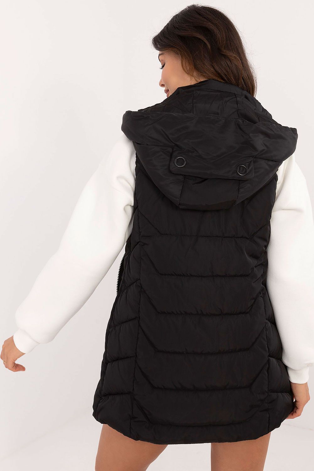 Women's Red Longline Hooded Quilted Vest-Women's Vest-red-s-LeStyleParfait