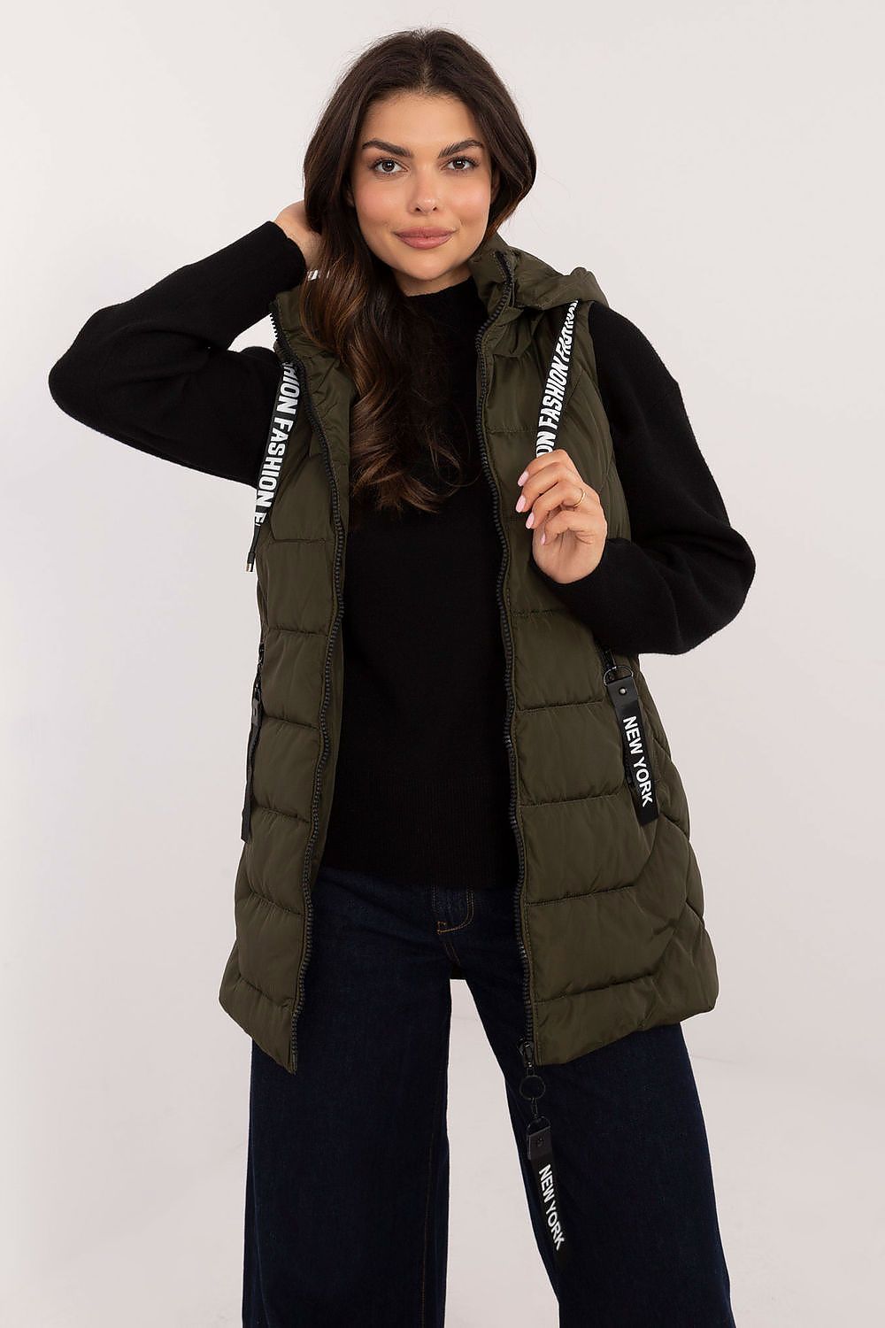 Women's Red Longline Hooded Quilted Vest-Women's Vest-green-s-LeStyleParfait