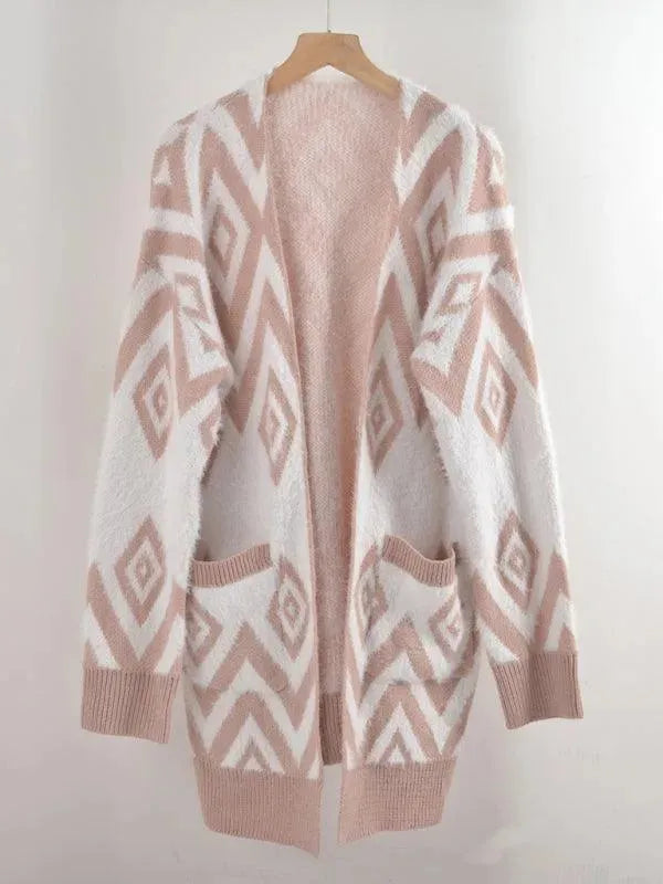 Women's Retro Diamond Longline Cardigan Sweater