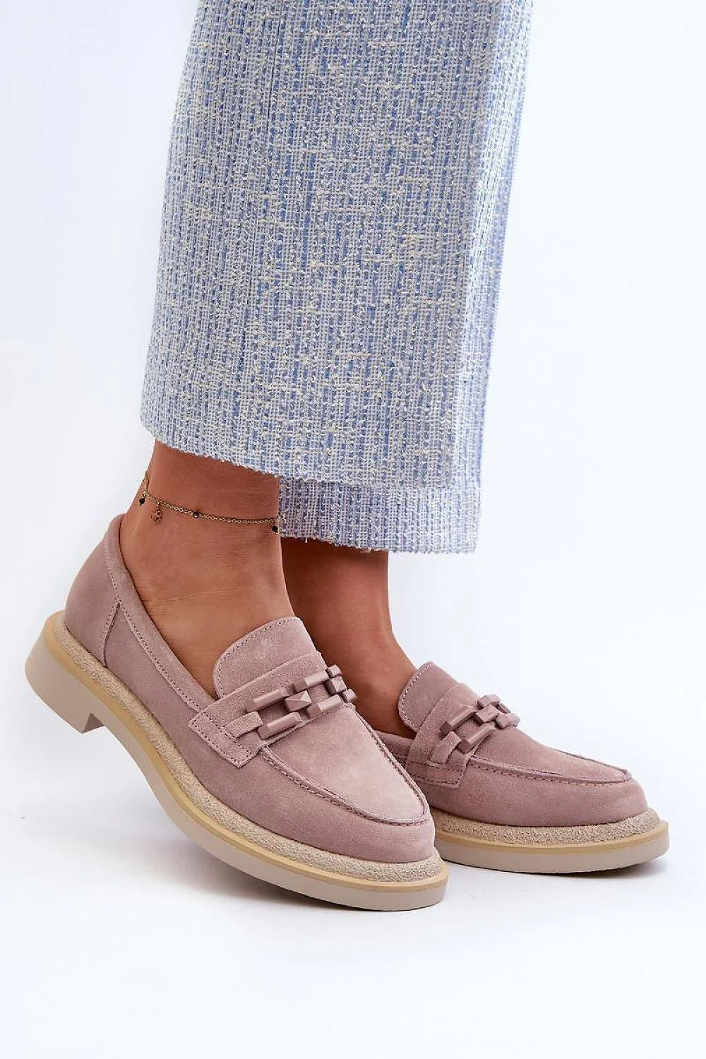 Women’s suede apron toe moccasin loafers, comfortable casual women’s suede loafers for work in spring and autumn