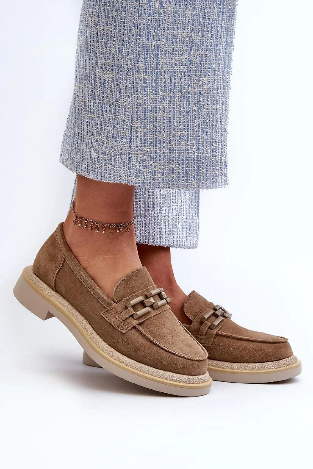 Women’s suede apron toe moccasin loafers, comfortable casual women’s suede loafers for work in spring and autumn