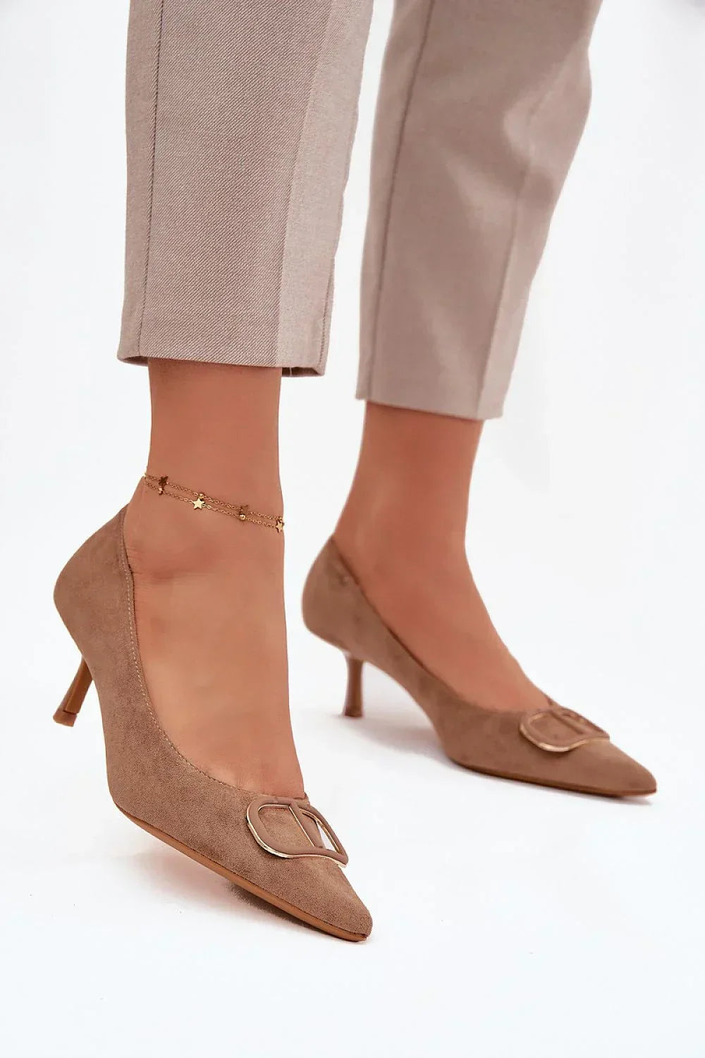 Women's Suede Buckle Kitten Heel Pumps-Pumps Shoes-LeStyleParfait