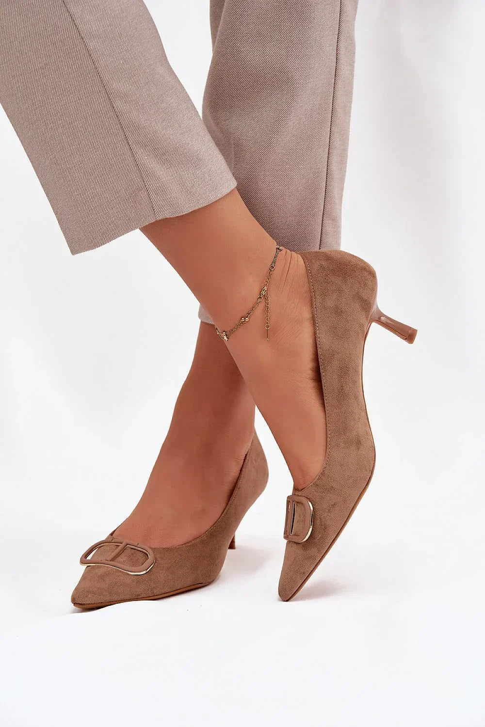 Women's Suede Buckle Kitten Heel Pumps-Pumps Shoes-LeStyleParfait