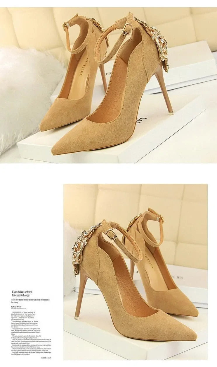 Women's Suede-Look Buckle Strap Stiletto Pumps-Pumps Shoes-LeStyleParfait