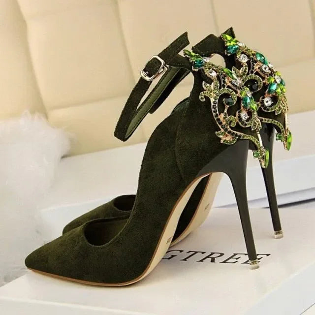 Women's Suede-Look Buckle Strap Stiletto Pumps-Pumps Shoes-LeStyleParfait