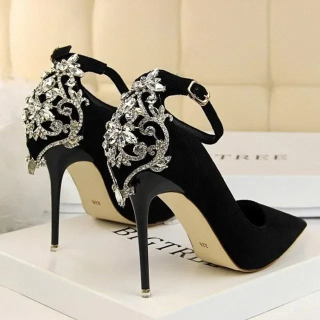 Women's Suede-Look Buckle Strap Stiletto Pumps-Pumps Shoes-LeStyleParfait