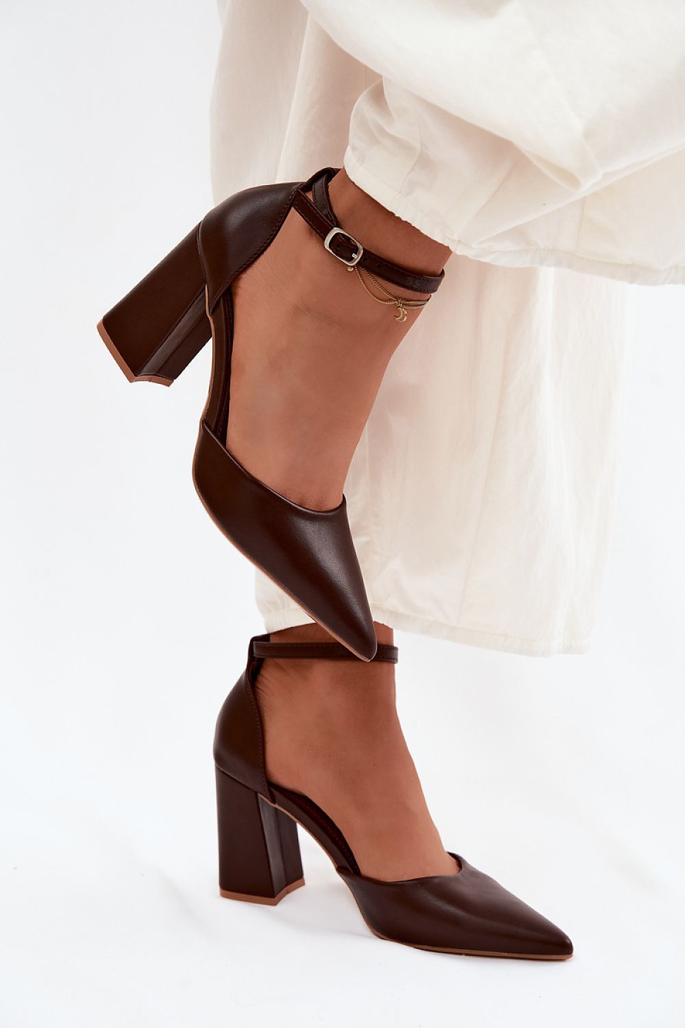 Women's Vegan Ankle Strap Block Heel Pumps-Pumps Shoes-LeStyleParfait