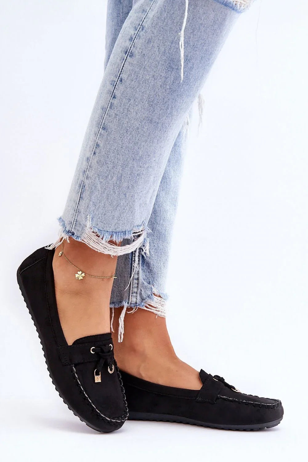 Women’s vegan blue spring moccasin loafers, flat casual women’s vegan moccasin loafers for spring and autumn