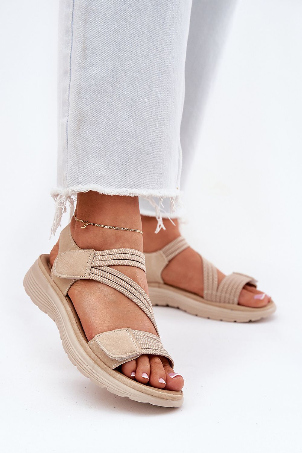 Women’s Velcro Elastic Flat Sandals-Women's Sandals-LeStyleParfait