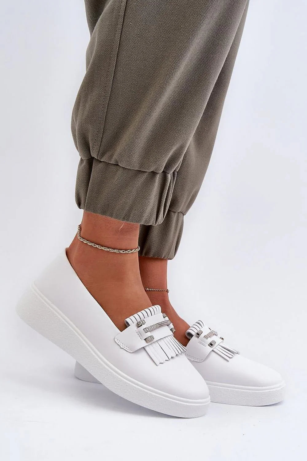 Women’s white leather tassel platform loafers, chunky white women’s platform loafers from Platform Shoes