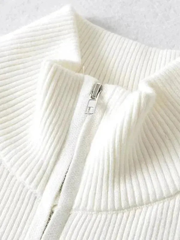 Women’s Zip Mock-Neck Cardigan Sweater – Striped Knit