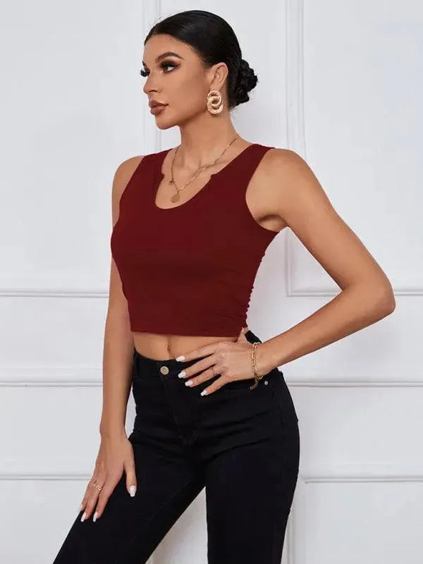 Y-Neckline Knit Tank Top - Women Tops - LeStyleParfait